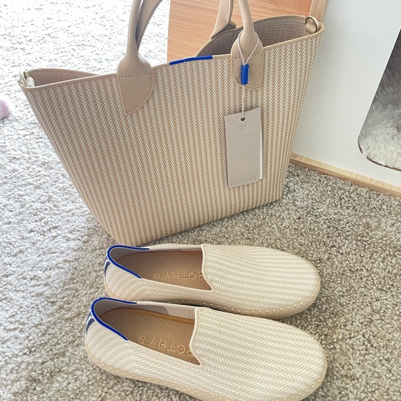 Rothy's Shoes - NEW Rothy’s original slip on sneaker coconut stripe hemp Sz 6 Beige cream, blue